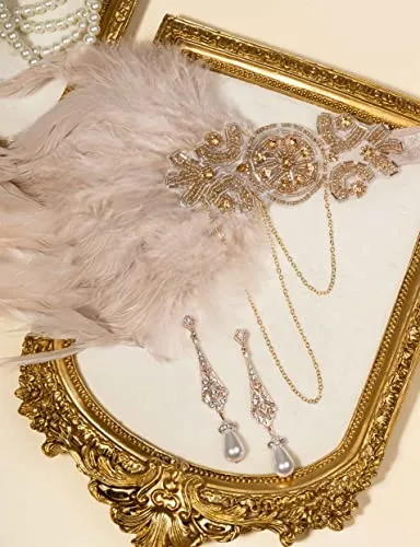 1920s Accessories for Women 1920s Headpiece Flapper Gloves Holder Pearl Necklace (100D)