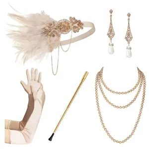 1920s Accessories for Women 1920s Headpiece Flapper Gloves Holder Pearl Necklace (100D)