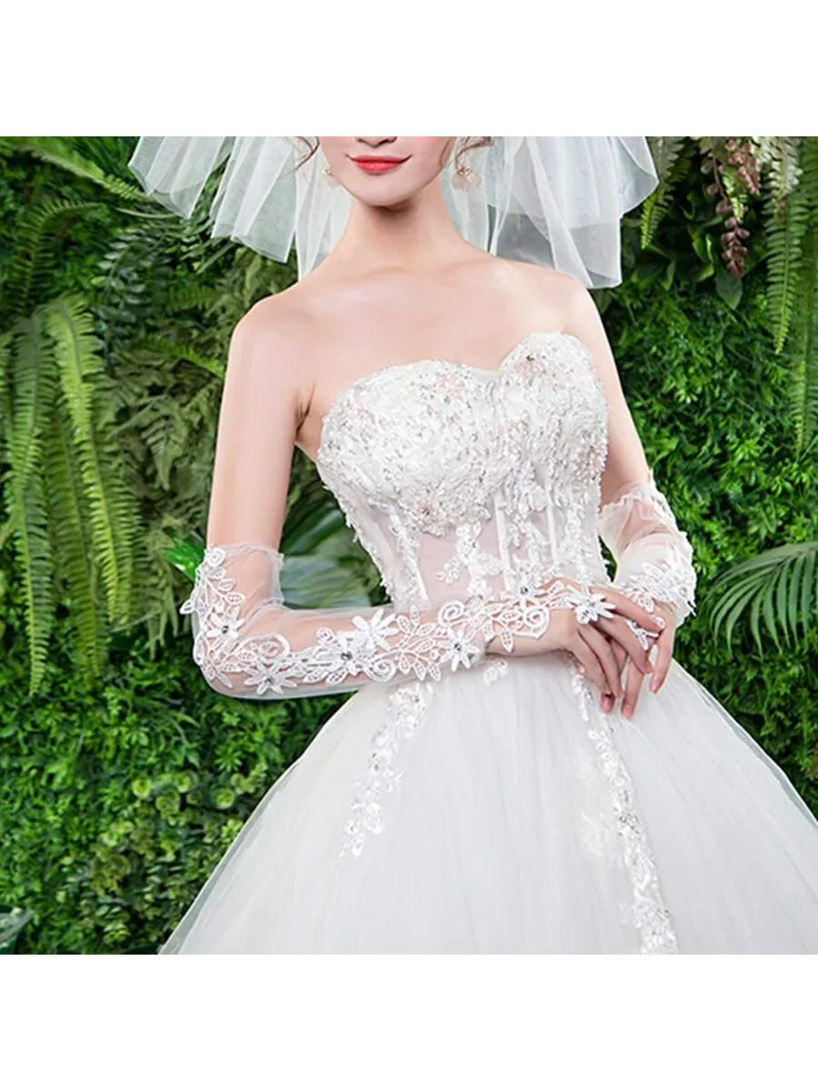 1pair Women's Anti-uv Lace Floral  Detail Transparent Long Gloves For Evening Party, Wedding