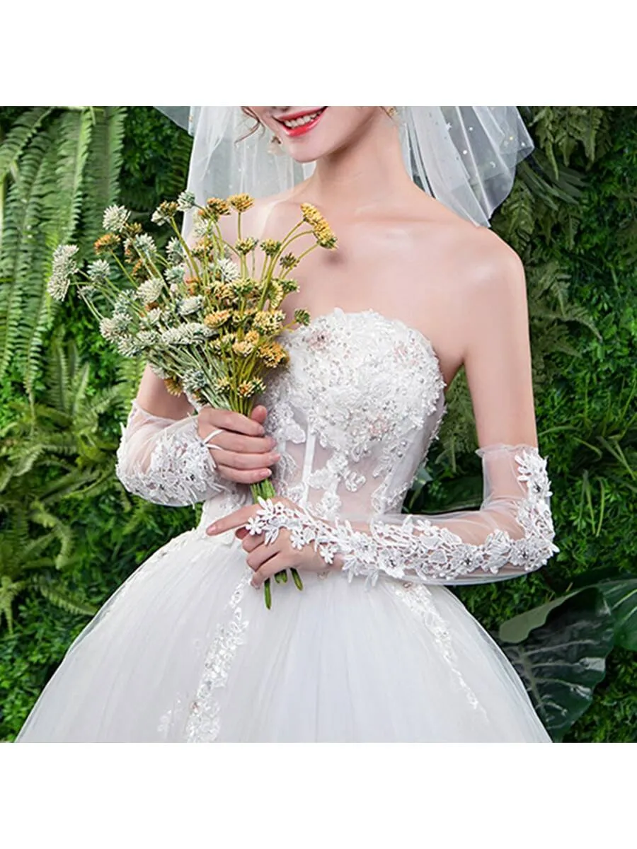 1pair Women's Anti-uv Lace Floral  Detail Transparent Long Gloves For Evening Party, Wedding