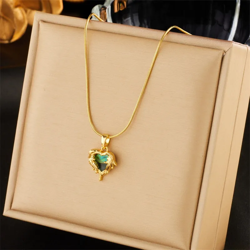 316L Stainless Steel Colorful Butterfly Heart Flowers Pendant Necklace For Women