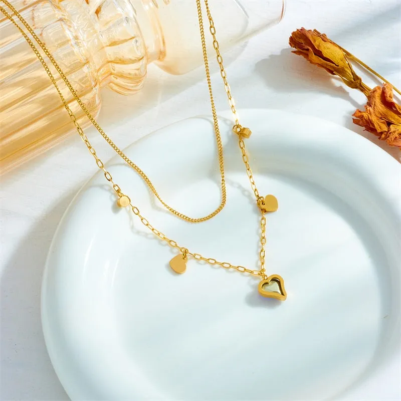 316L Stainless Steel Colorful Heart Shaped Stones Pendant Necklace For Women