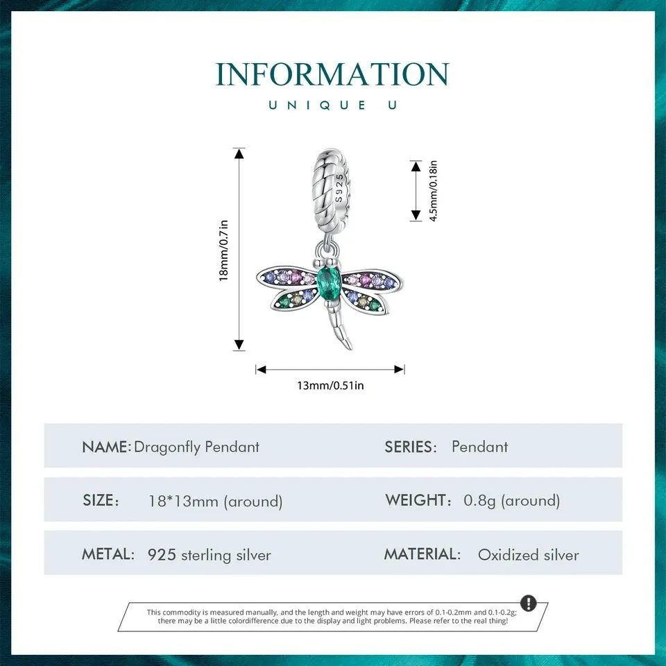 925 Sterling Silver Colorful Zircon Dragonfly Pendant Necklace Dainty Insect Neck Chain for Women Valentine's Day Gift
