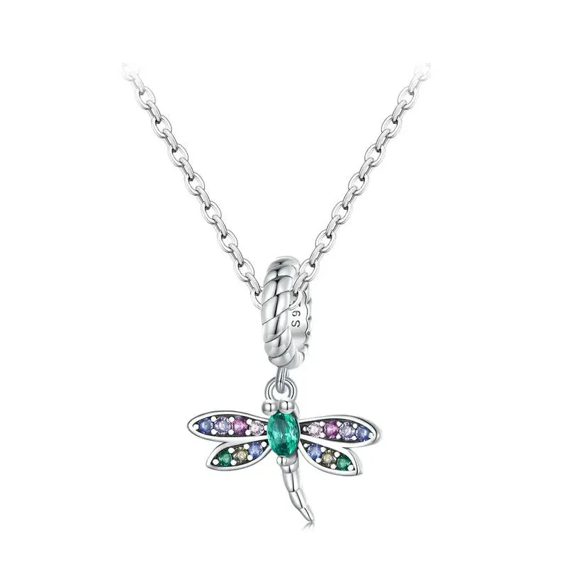 925 Sterling Silver Colorful Zircon Dragonfly Pendant Necklace Dainty Insect Neck Chain for Women Valentine's Day Gift