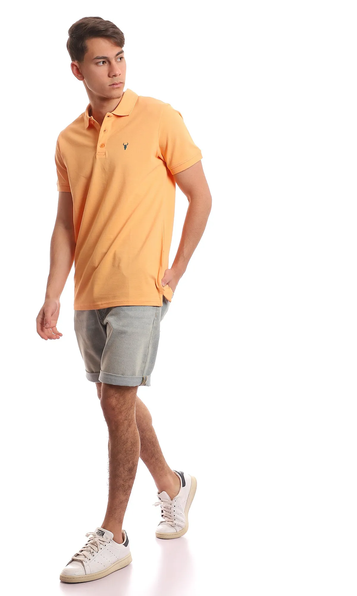 97675 Buttoned Classic Collar Pique Light Orange Polo Shirt