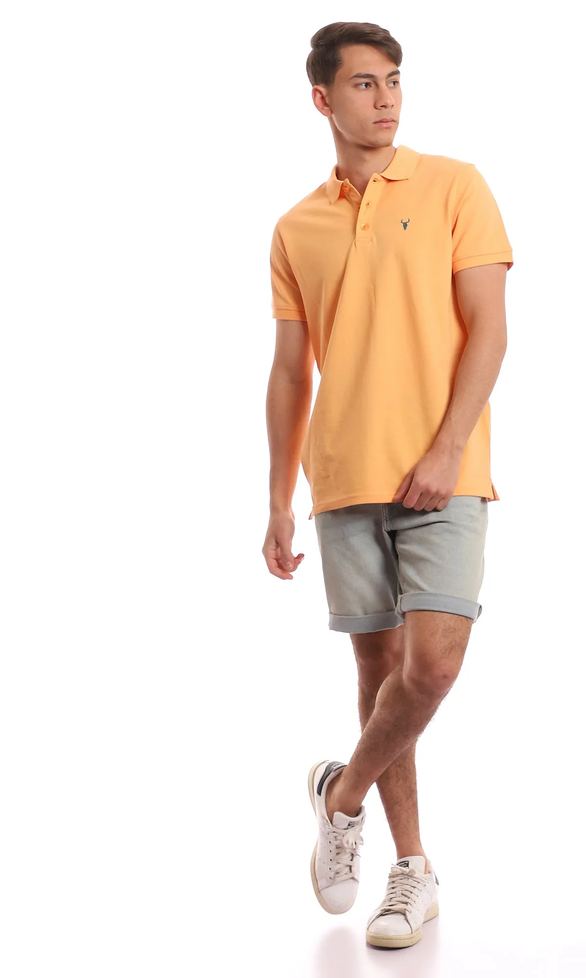 97675 Buttoned Classic Collar Pique Light Orange Polo Shirt