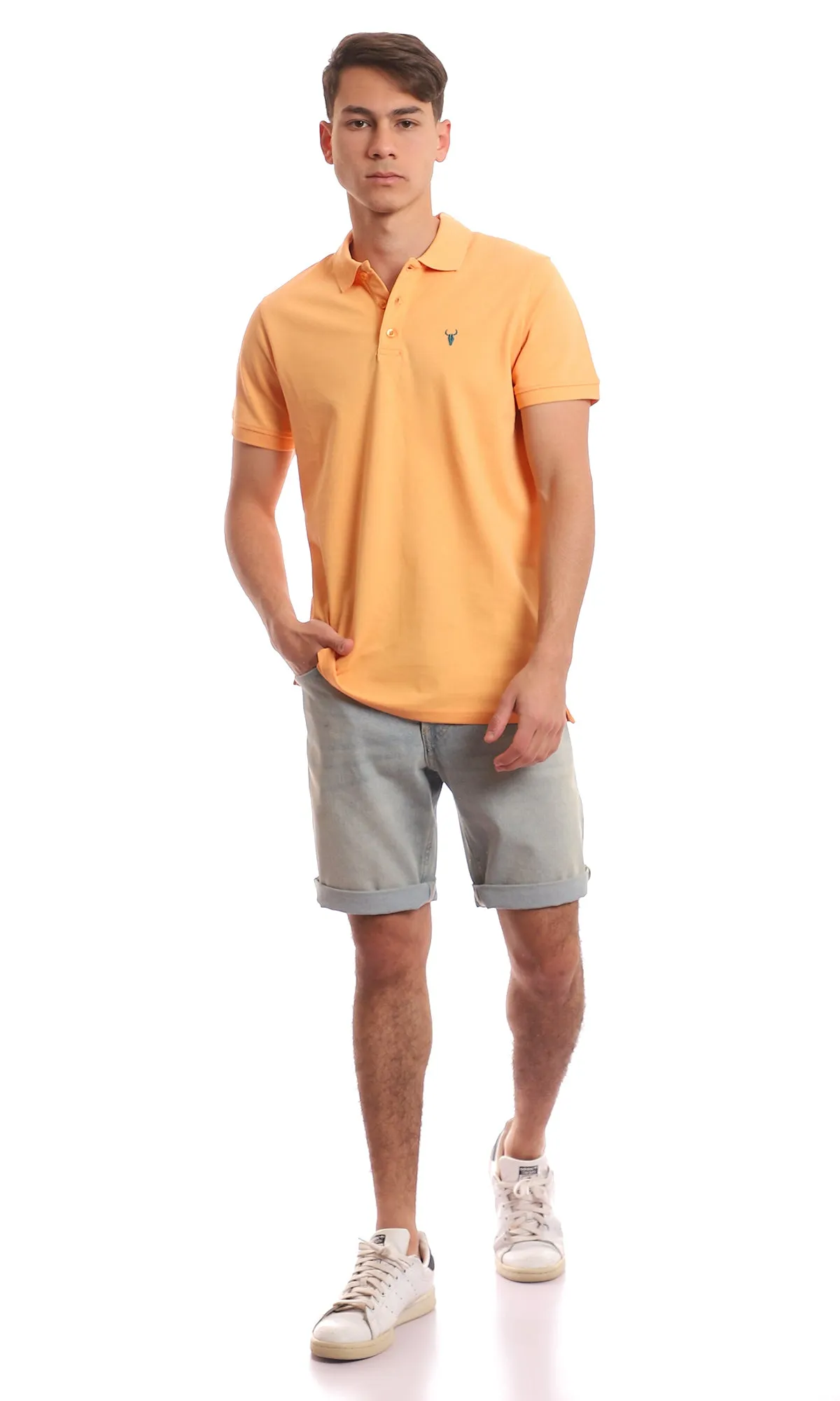 97675 Buttoned Classic Collar Pique Light Orange Polo Shirt