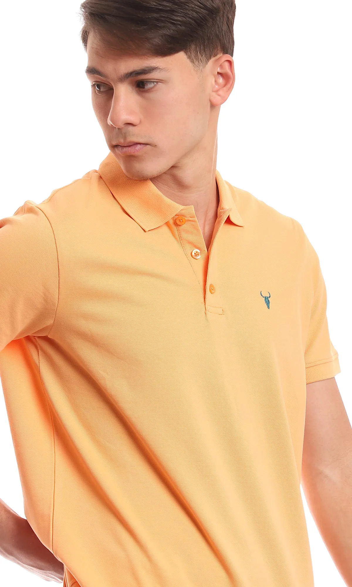 97675 Buttoned Classic Collar Pique Light Orange Polo Shirt