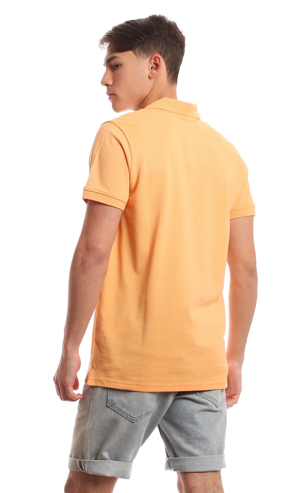 97675 Buttoned Classic Collar Pique Light Orange Polo Shirt
