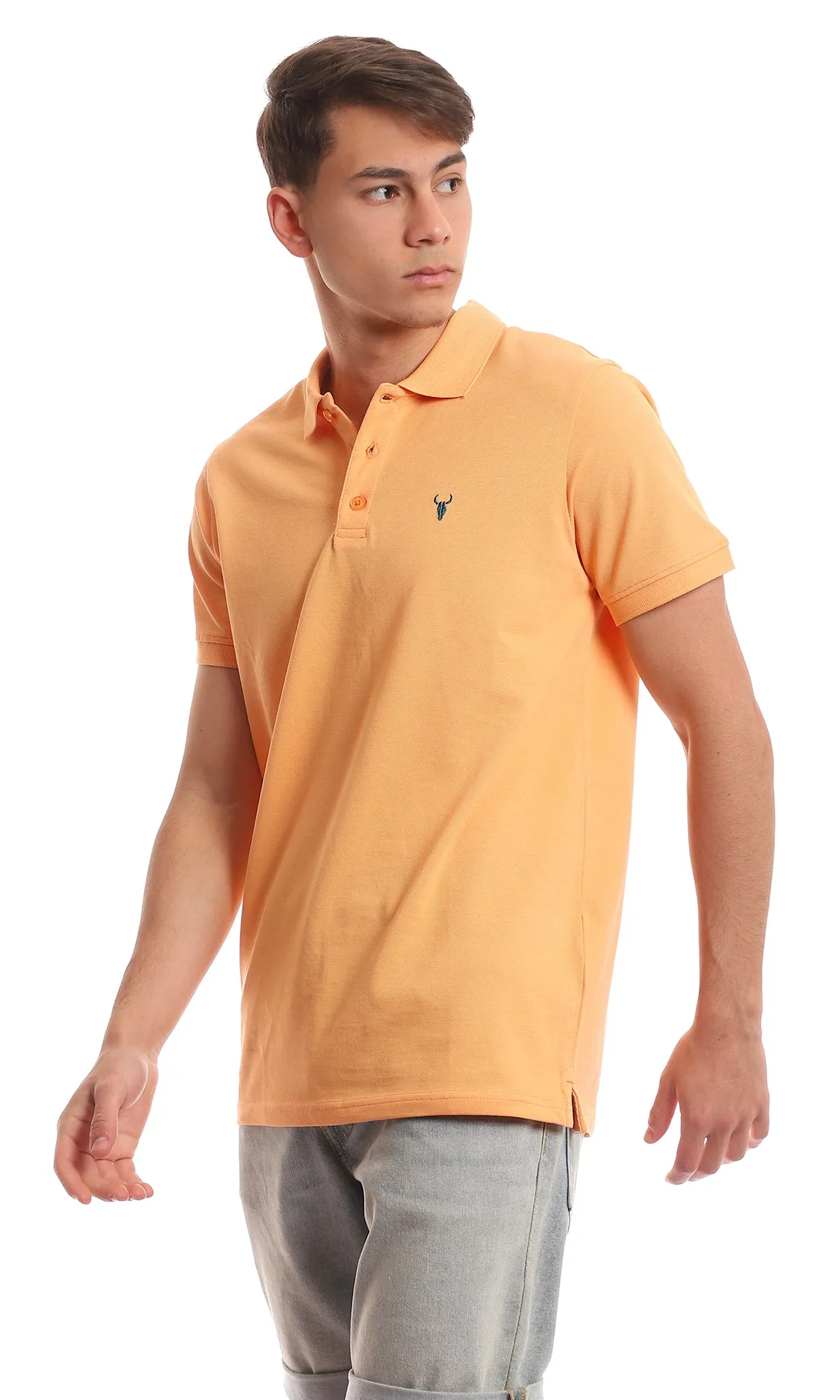 97675 Buttoned Classic Collar Pique Light Orange Polo Shirt