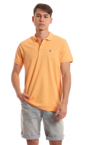 97675 Buttoned Classic Collar Pique Light Orange Polo Shirt
