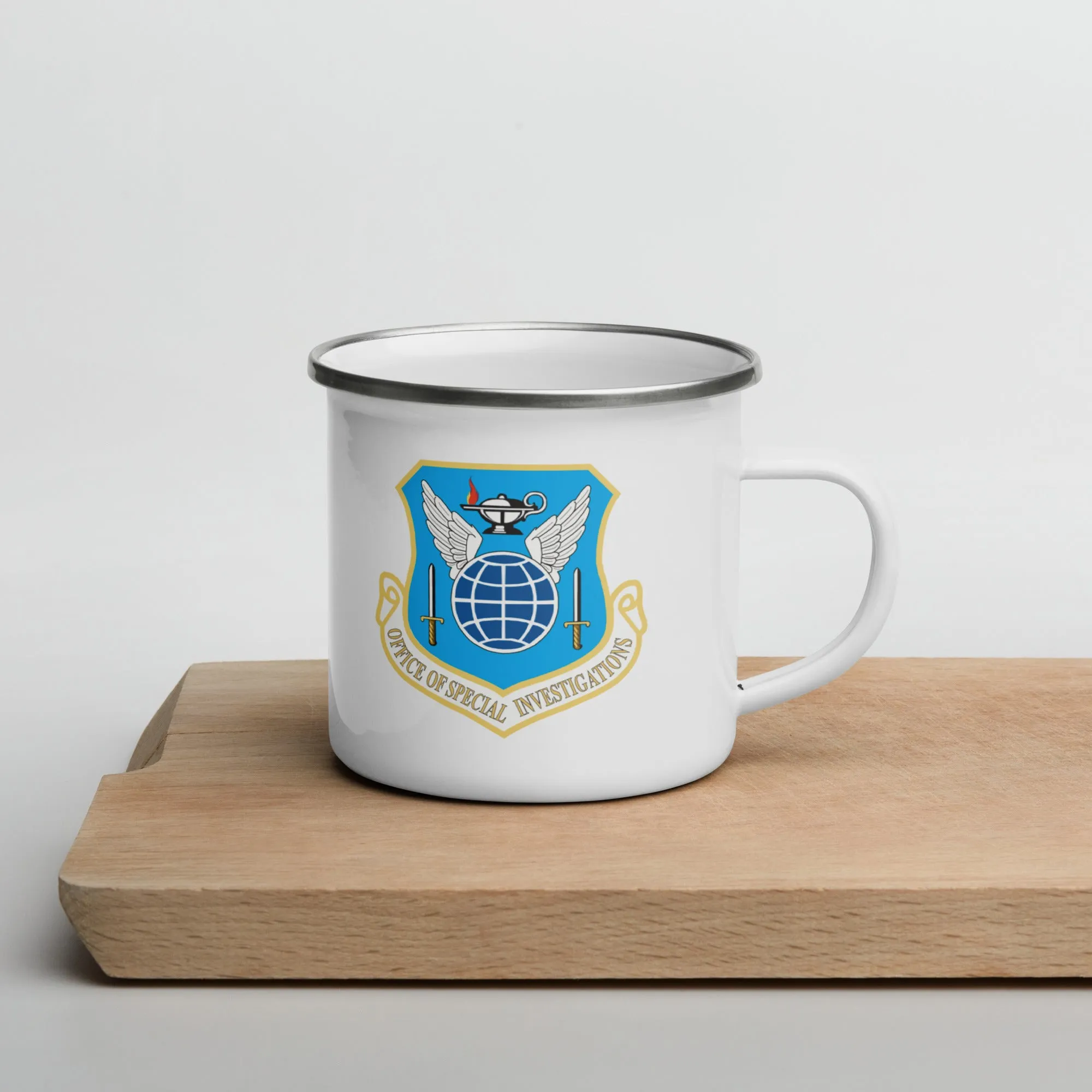AFOSI Retired Badge and Shield - Enamel Camp Mug - White