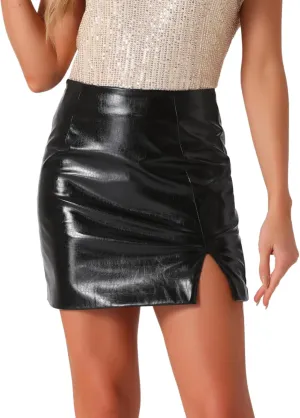 Allegra K Metallic Shiny Skirt for Women's High Waist Slit Sparkly Rave Party Bodycon Mini Skirts