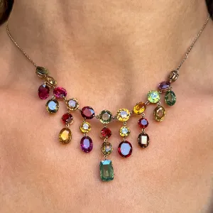 Antique Colored Stone Harlequin Necklace