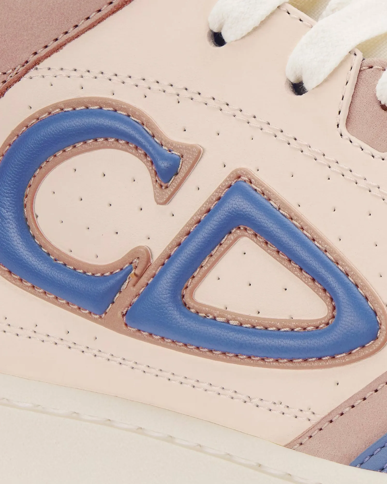 B57 Blue and Cream Smooth Calfskin and Beige Suede Mid Top Sneakers