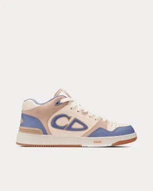 B57 Blue and Cream Smooth Calfskin and Beige Suede Mid Top Sneakers