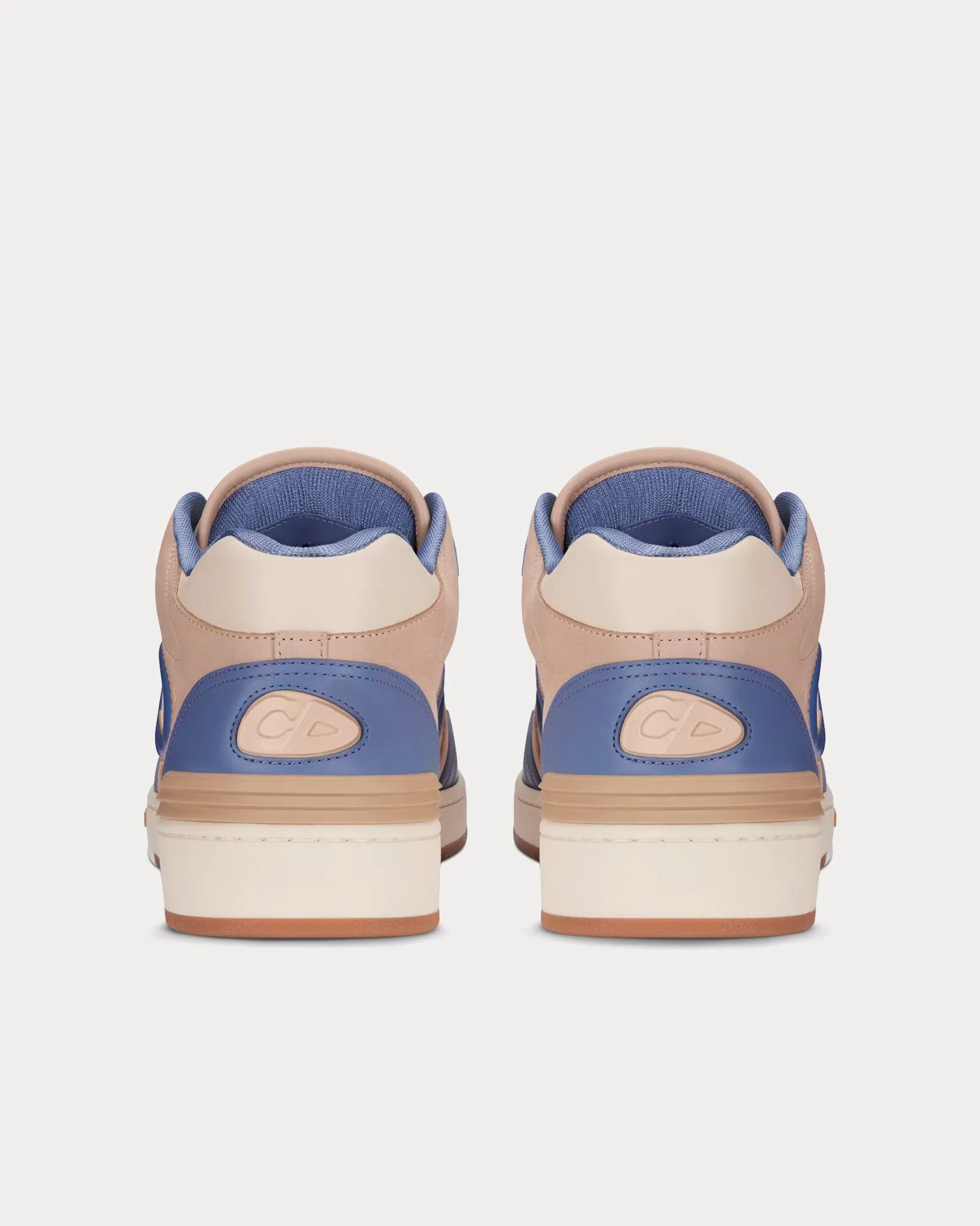 B57 Blue and Cream Smooth Calfskin and Beige Suede Mid Top Sneakers