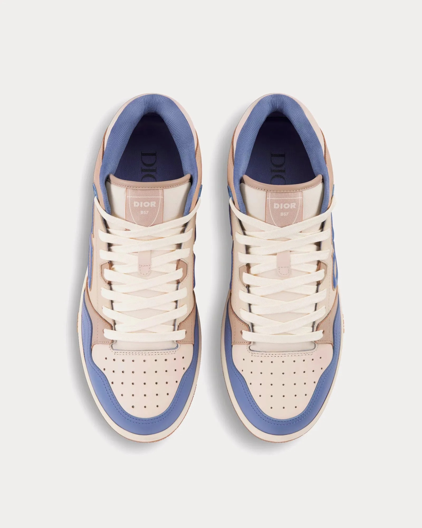 B57 Blue and Cream Smooth Calfskin and Beige Suede Mid Top Sneakers