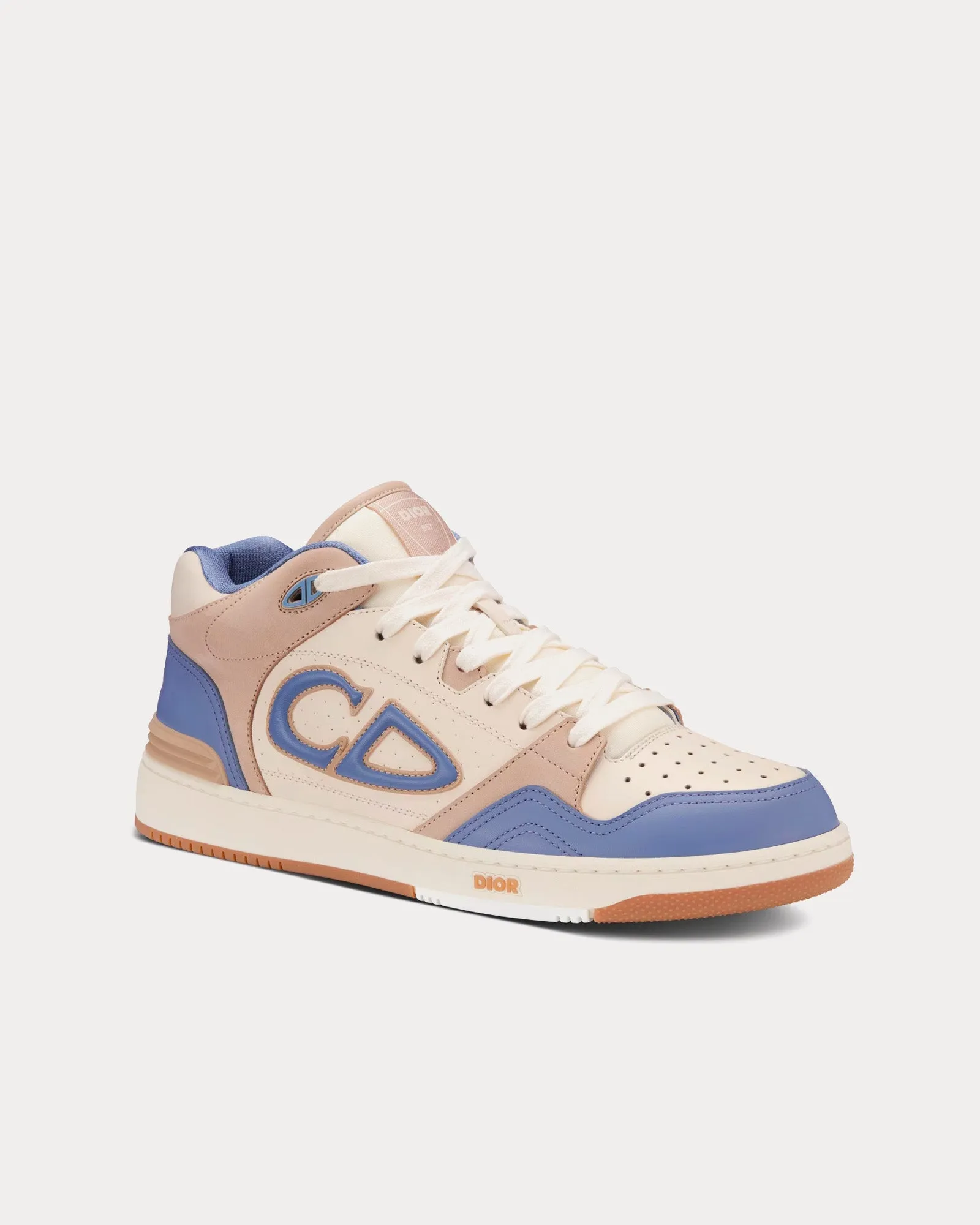 B57 Blue and Cream Smooth Calfskin and Beige Suede Mid Top Sneakers