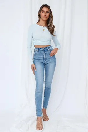 Baja Blossom Crop Top Sky Blue