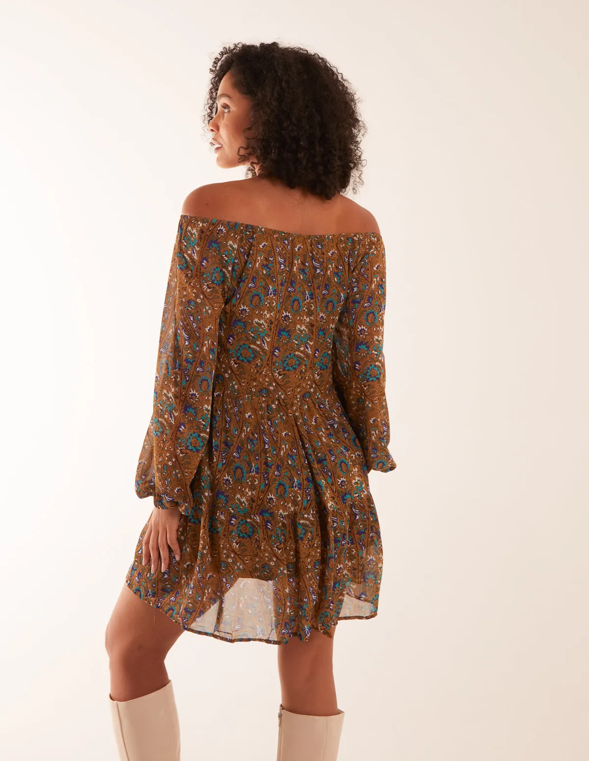 Bardot Neck Mini Trapeze Dress