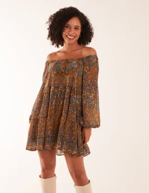 Bardot Neck Mini Trapeze Dress