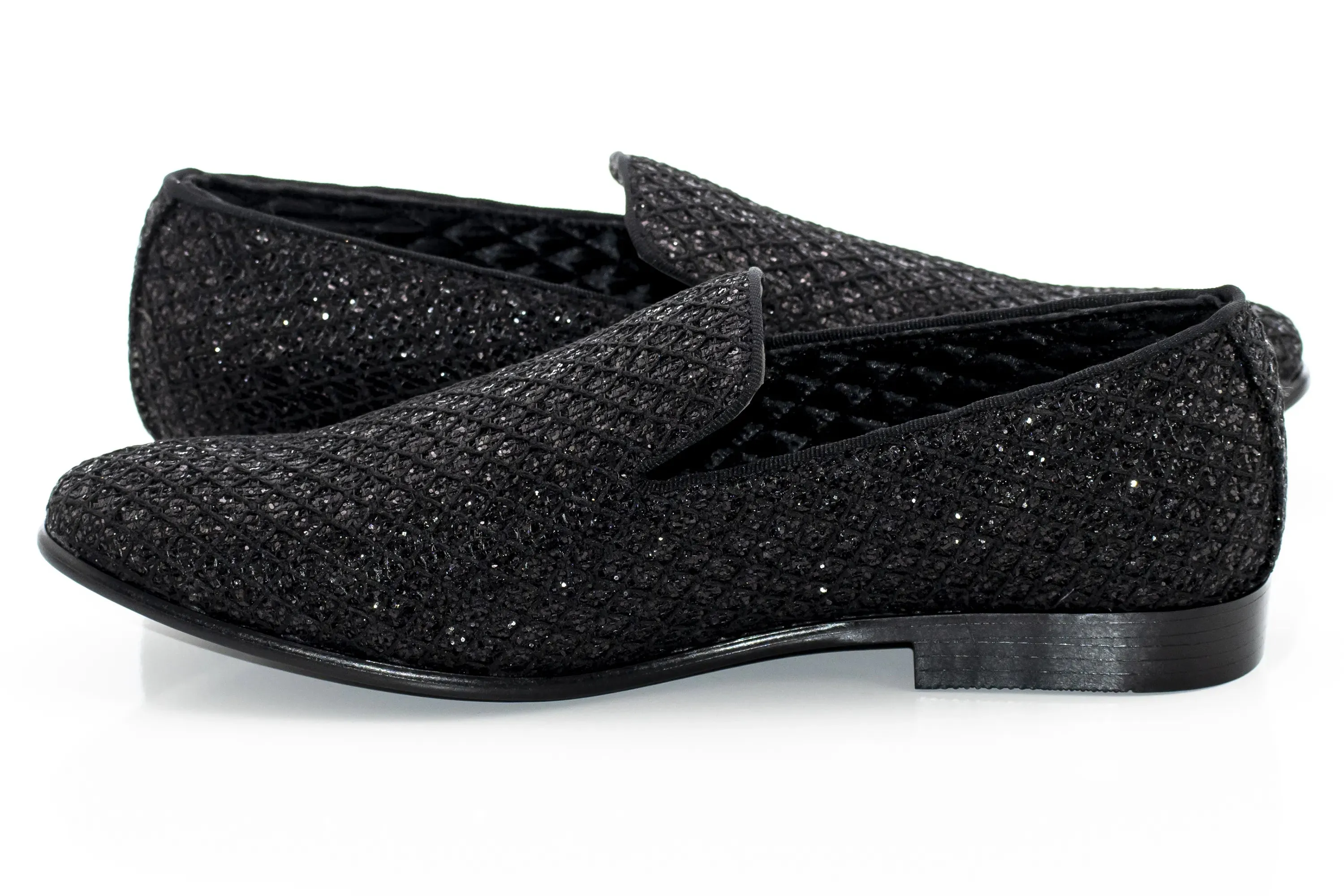 Black Glitter Pattern Smoking Loafers