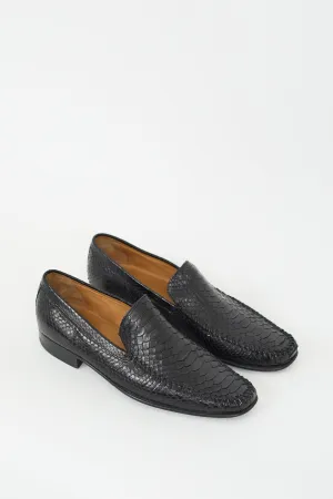 Black Textured Leather Loafer