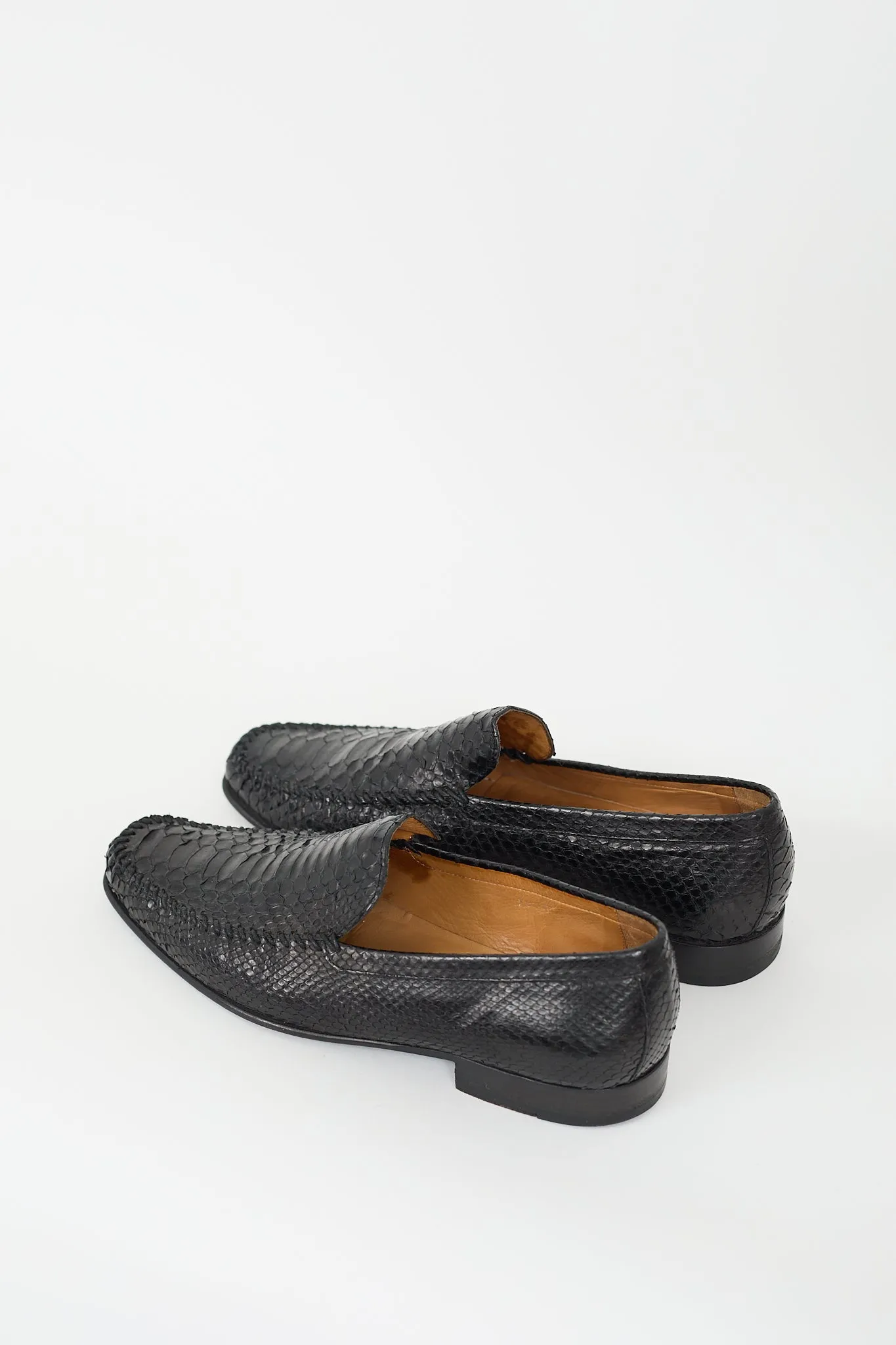 Black Textured Leather Loafer