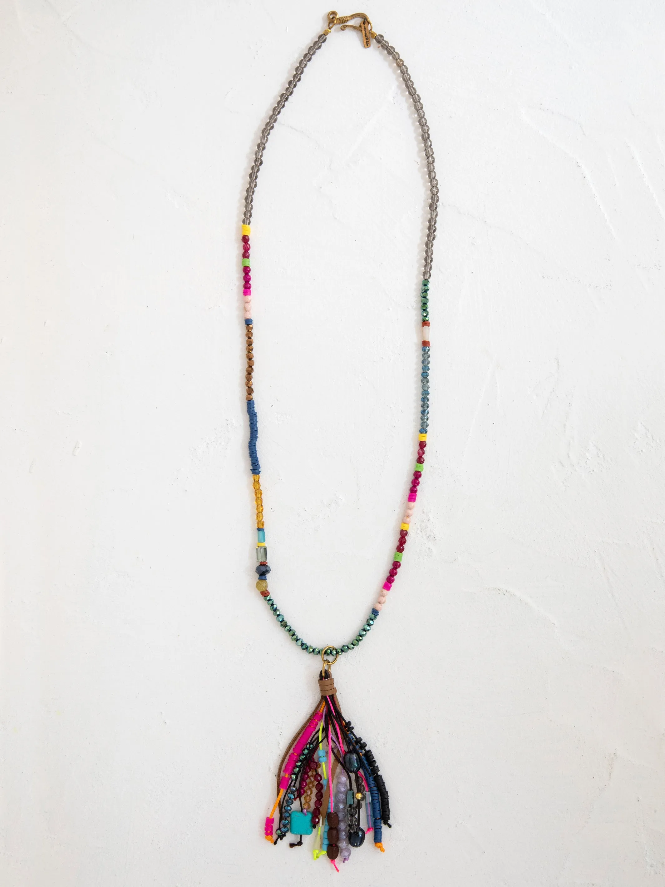 Boho Beaded Tassel Necklace - Rainbow