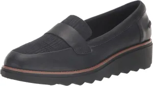 Clarks Women's Sharon Gracie Loafer, Navy Combi Leather, 7.5 Wide