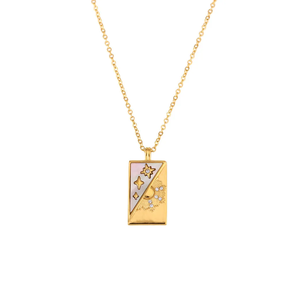 Colorful Enamel Zircon Tarot Cards Pendant Necklace
