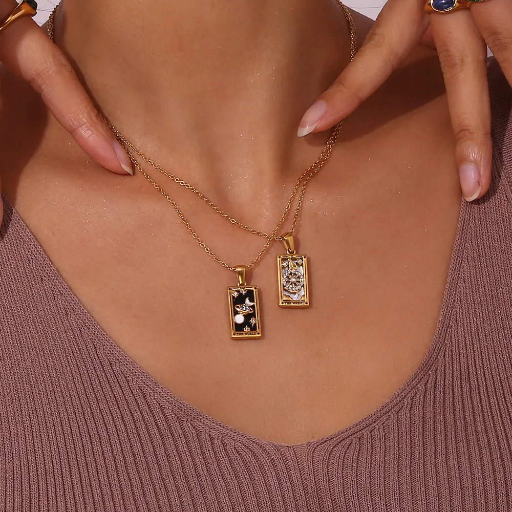 Colorful Enamel Zircon Tarot Cards Pendant Necklace