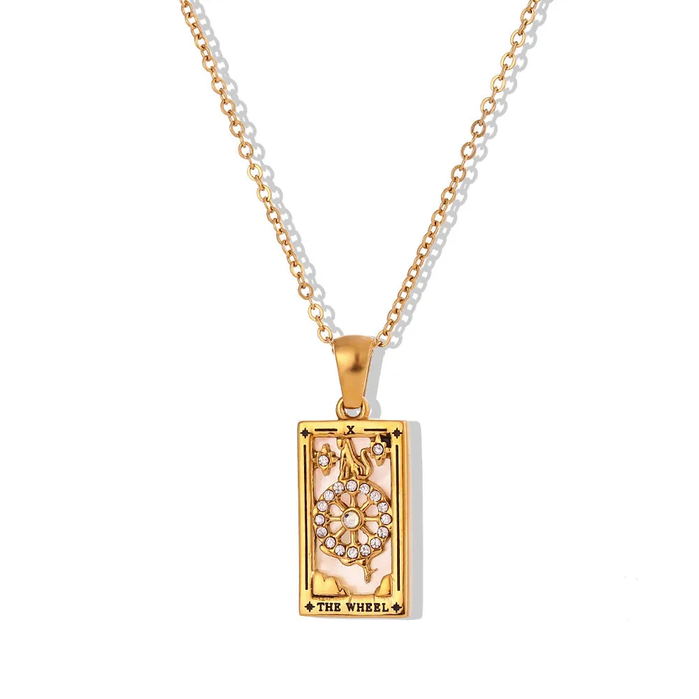 Colorful Enamel Zircon Tarot Cards Pendant Necklace