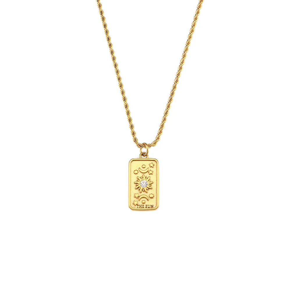 Colorful Enamel Zircon Tarot Cards Pendant Necklace