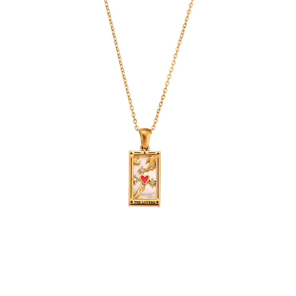 Colorful Enamel Zircon Tarot Cards Pendant Necklace