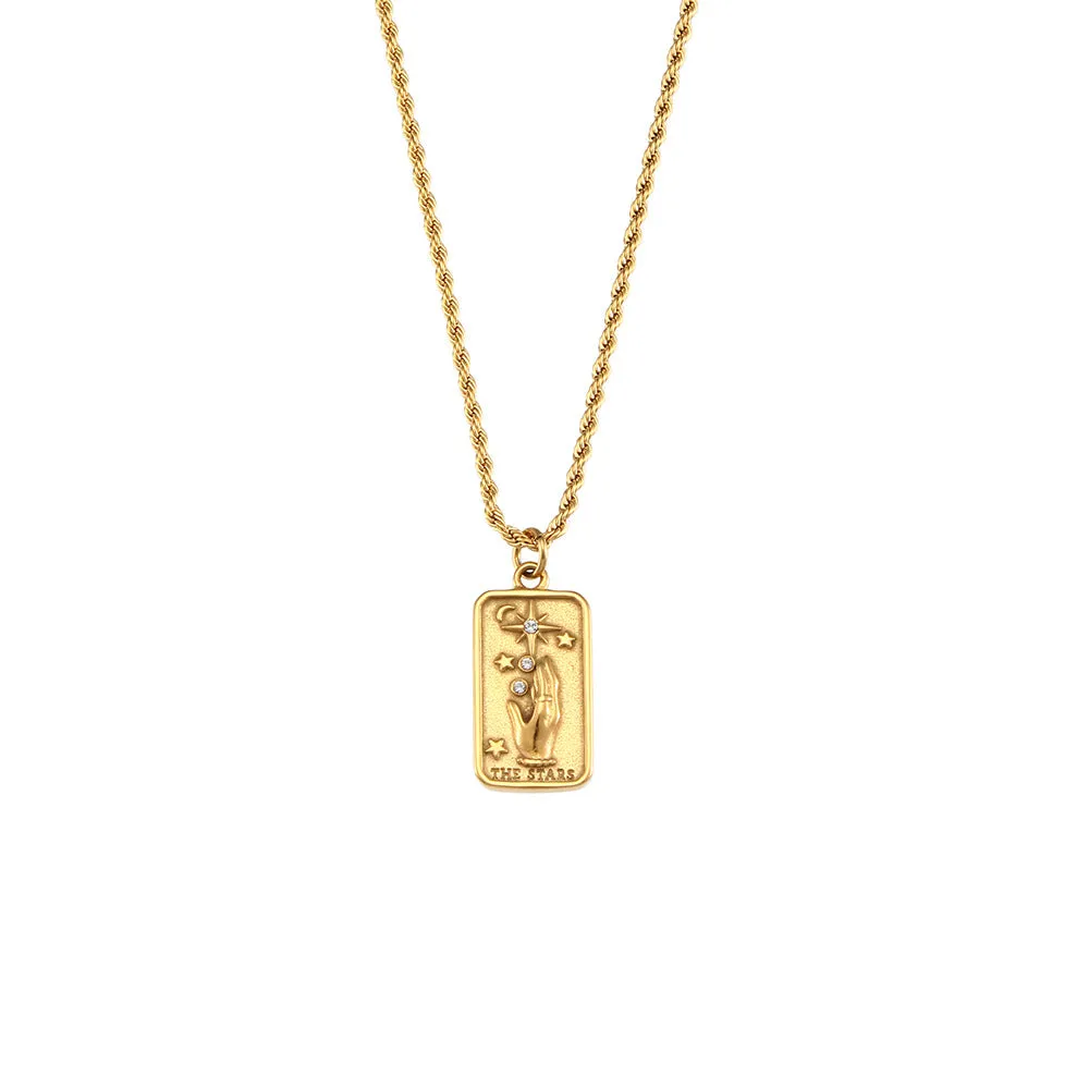 Colorful Enamel Zircon Tarot Cards Pendant Necklace