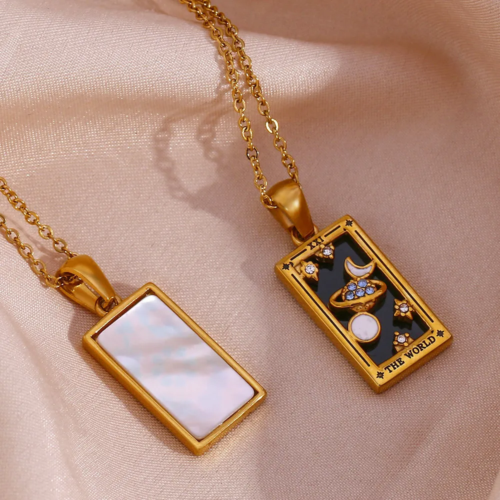 Colorful Enamel Zircon Tarot Cards Pendant Necklace