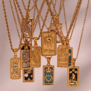 Colorful Enamel Zircon Tarot Cards Pendant Necklace