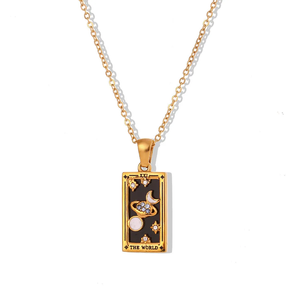 Colorful Enamel Zircon Tarot Cards Pendant Necklace