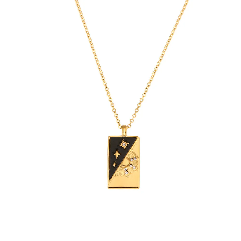 Colorful Enamel Zircon Tarot Cards Pendant Necklace