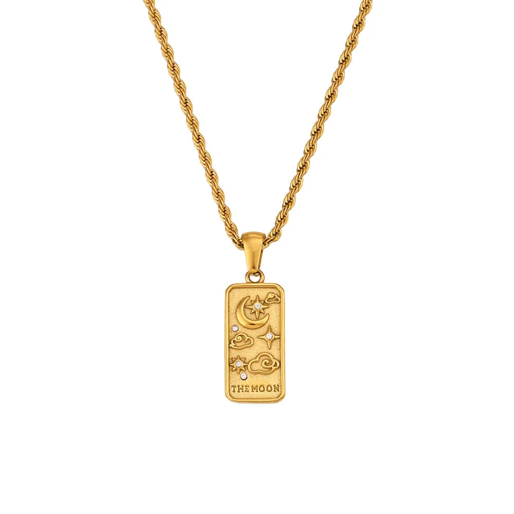 Colorful Enamel Zircon Tarot Cards Pendant Necklace