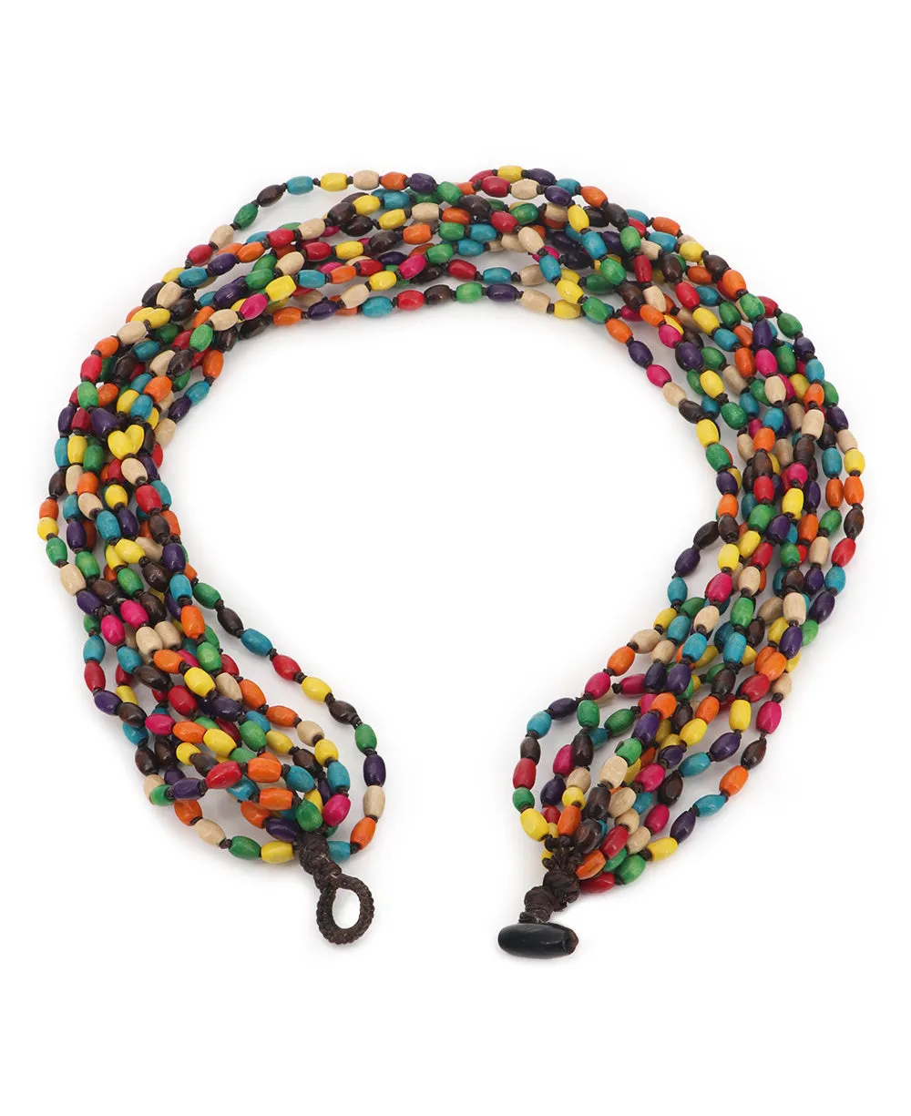 Colorful Multi Strand Boxwood Necklace