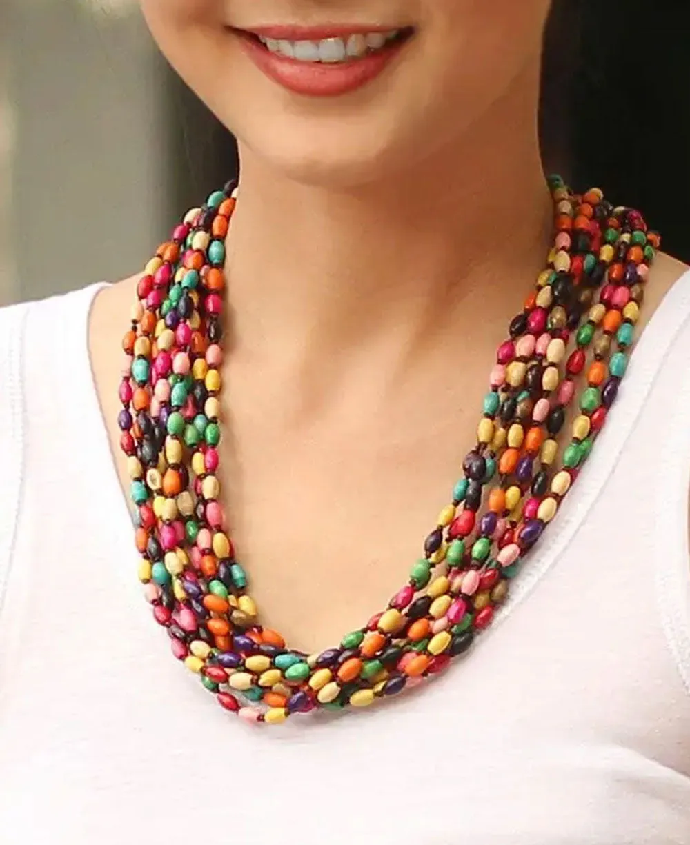 Colorful Multi Strand Boxwood Necklace