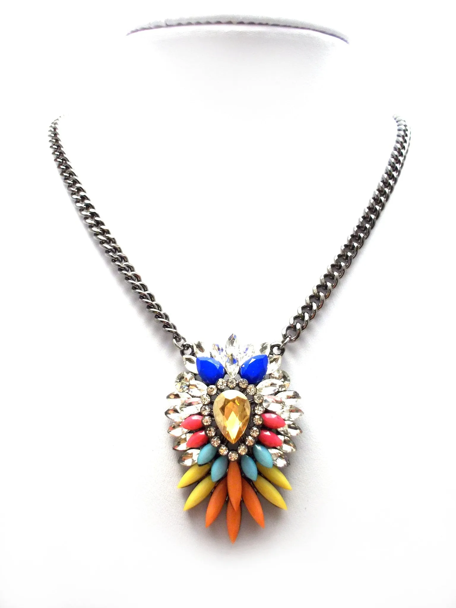 Colorful Sparkle Pendant Necklace- Yellow Multi