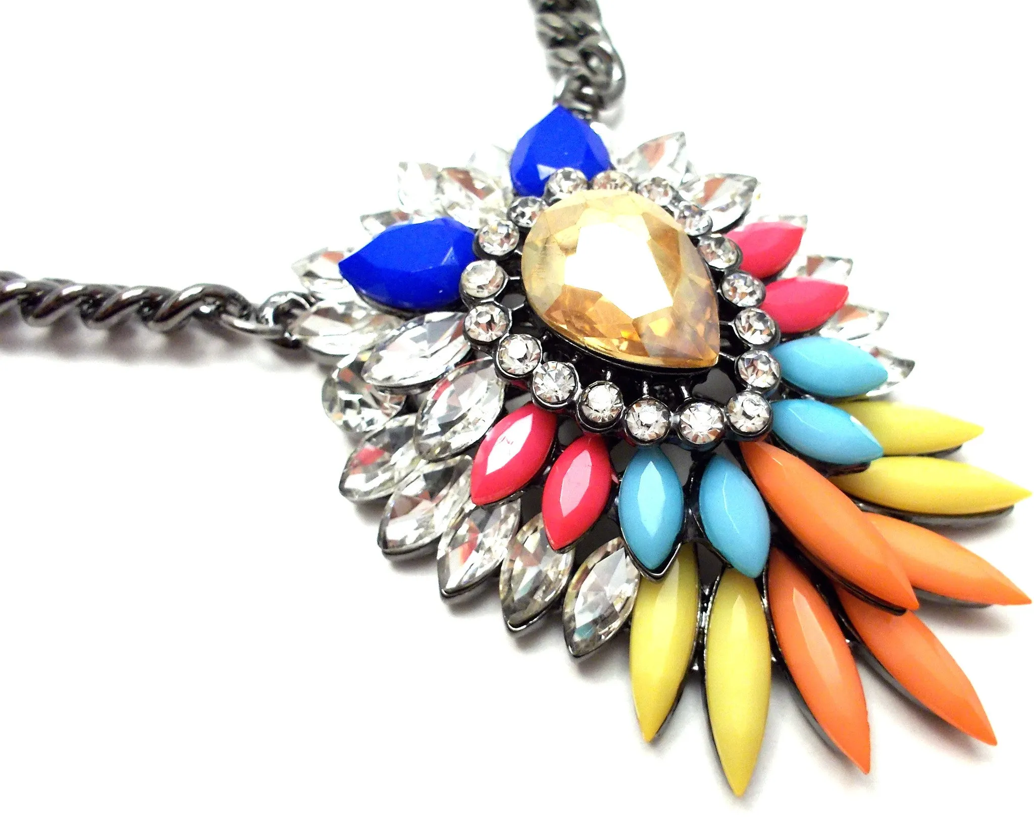 Colorful Sparkle Pendant Necklace- Yellow Multi