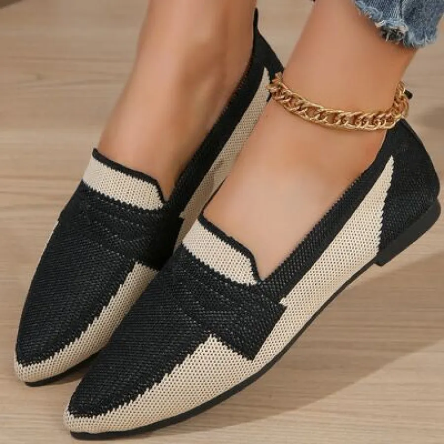 Contrast Mesh Point Toe Flat Slip-Ons