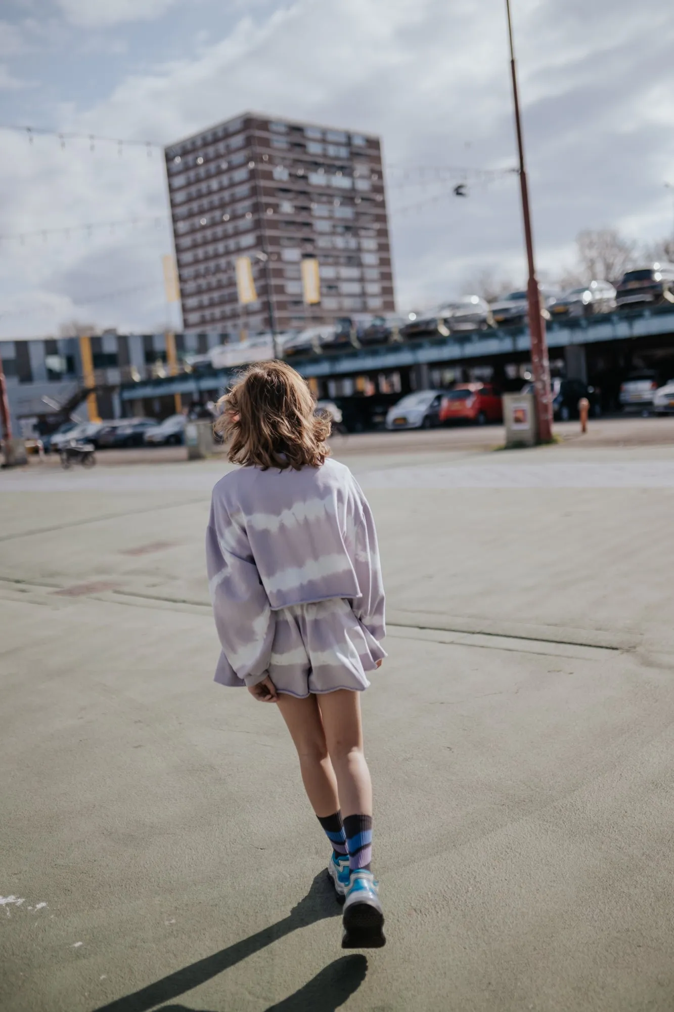 crop heart sweater - lavender fog tie dye