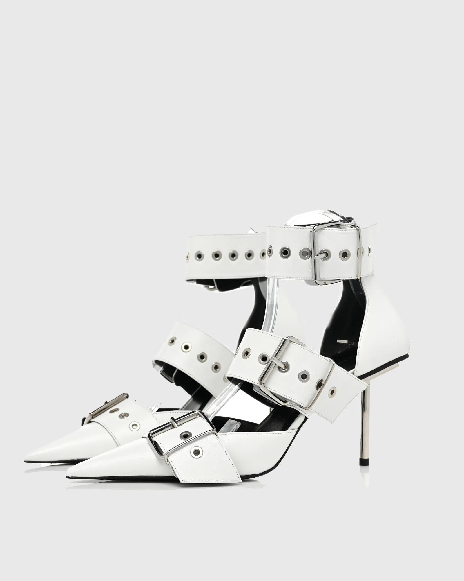 Diana Buckle Leather Pumps In White
