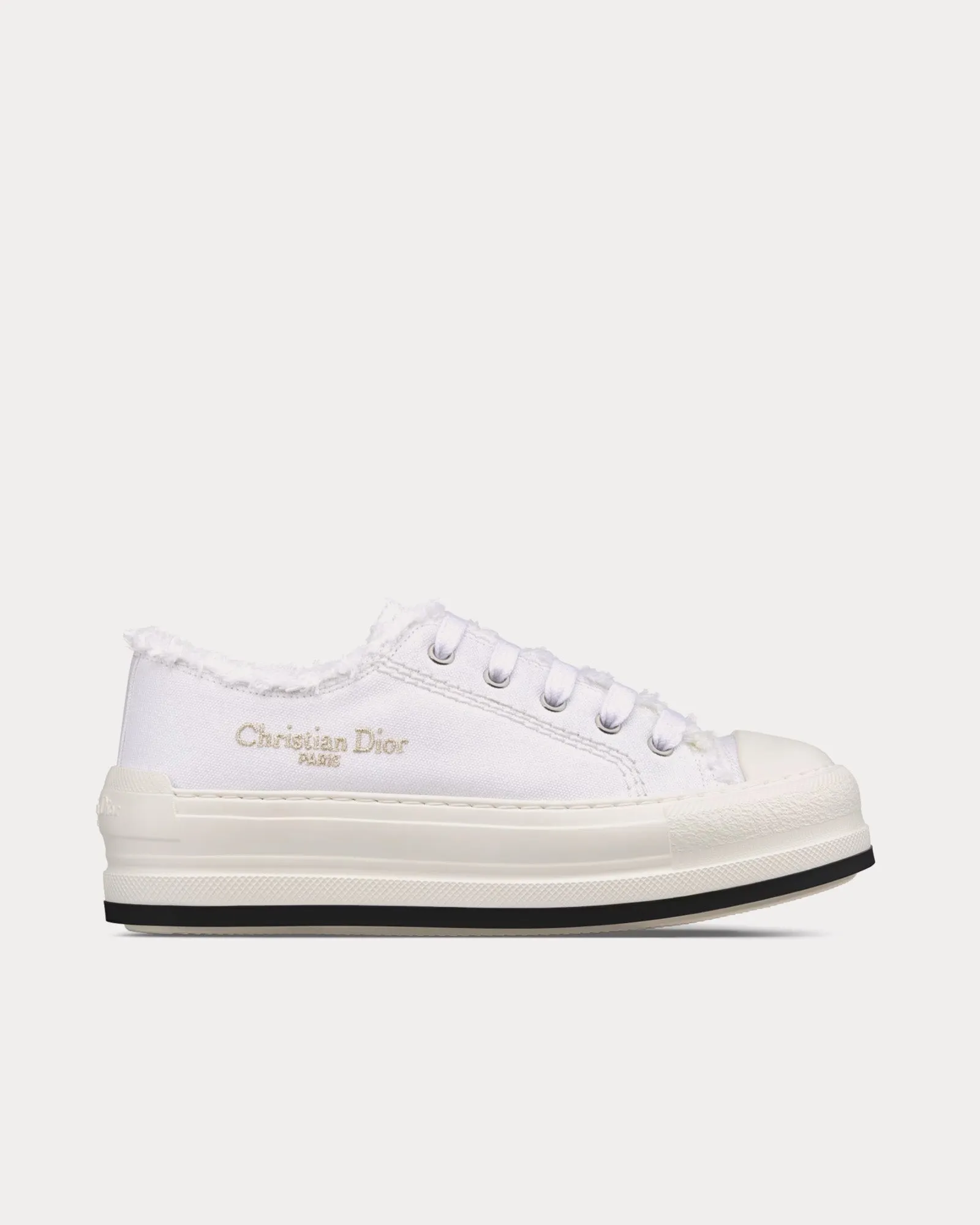 Dioriviera Walk'n'Dior Platform White Fringed and Embroidered Cotton Canvas Low Top Sneakers